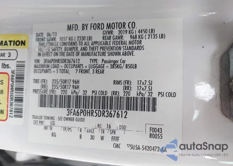 2013 Ford Fusion Se из США, поврежденный, VIN 3FA6P0HR5DR367612